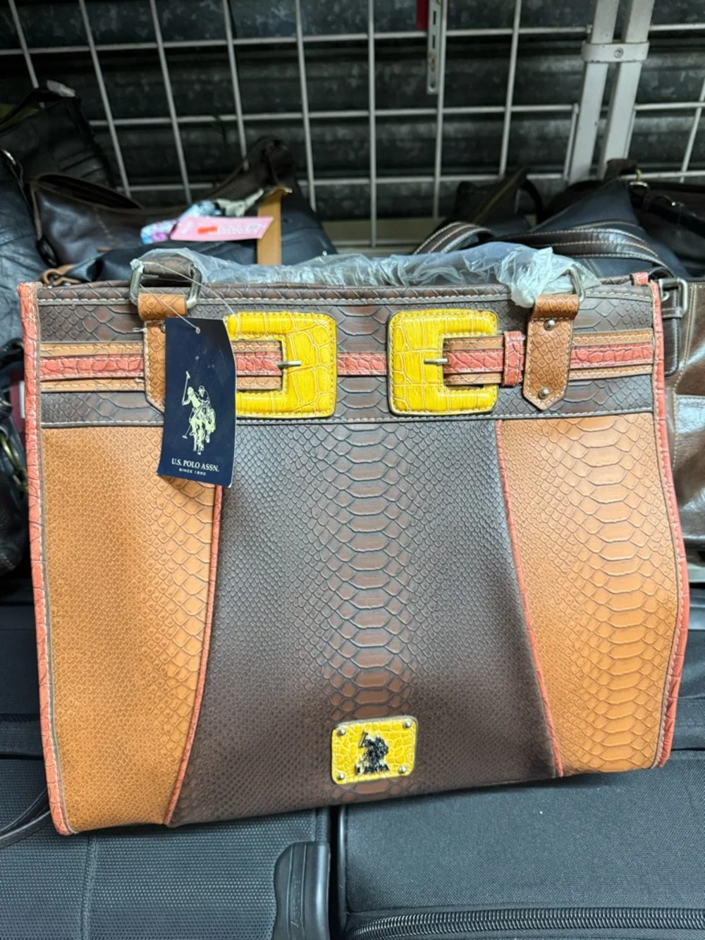 U.S. Polo Assn. Brown, Tan & Yellow Textured Briefcase Tote